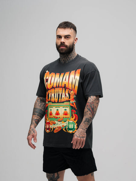 Camiseta Oversized Estonada Mith Comam Frutas Cassino Chumbo