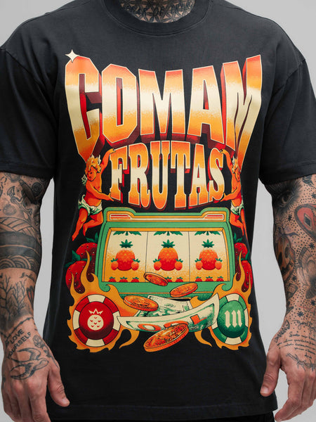 Camiseta Oversized Estonada Mith Comam Frutas Cassino Chumbo