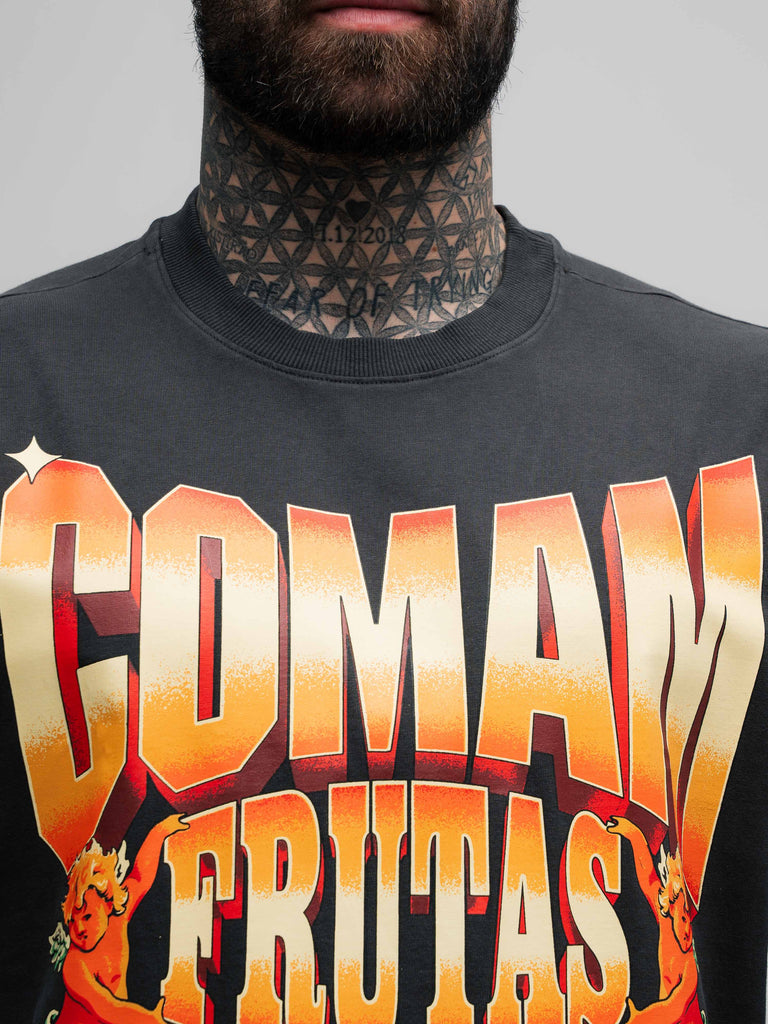Camiseta Oversized Estonada Mith Comam Frutas Cassino Chumbo
