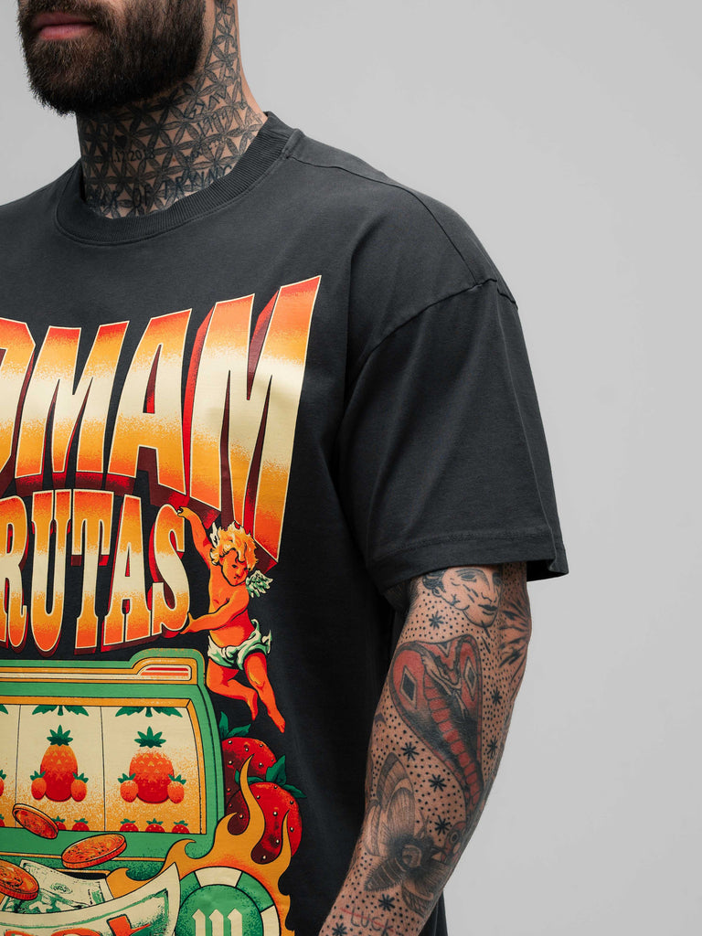 Camiseta Oversized Estonada Mith Comam Frutas Cassino Chumbo