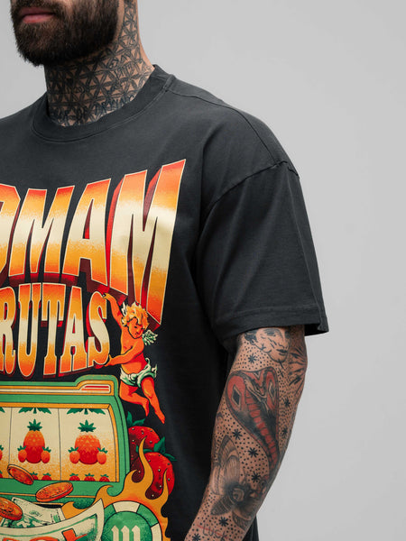 Camiseta Oversized Estonada Mith Comam Frutas Cassino Chumbo