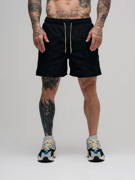 Shorts de Tactel Mith Comam Frutas Flames Preto