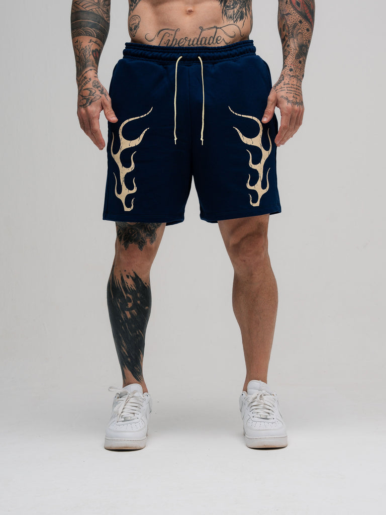 Shorts de Moletom Mith Comam Frutas Flames Marinho