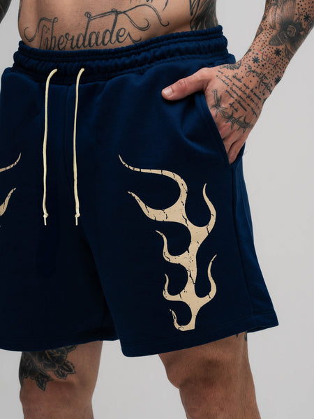 Shorts de Moletom Mith Comam Frutas Flames Marinho