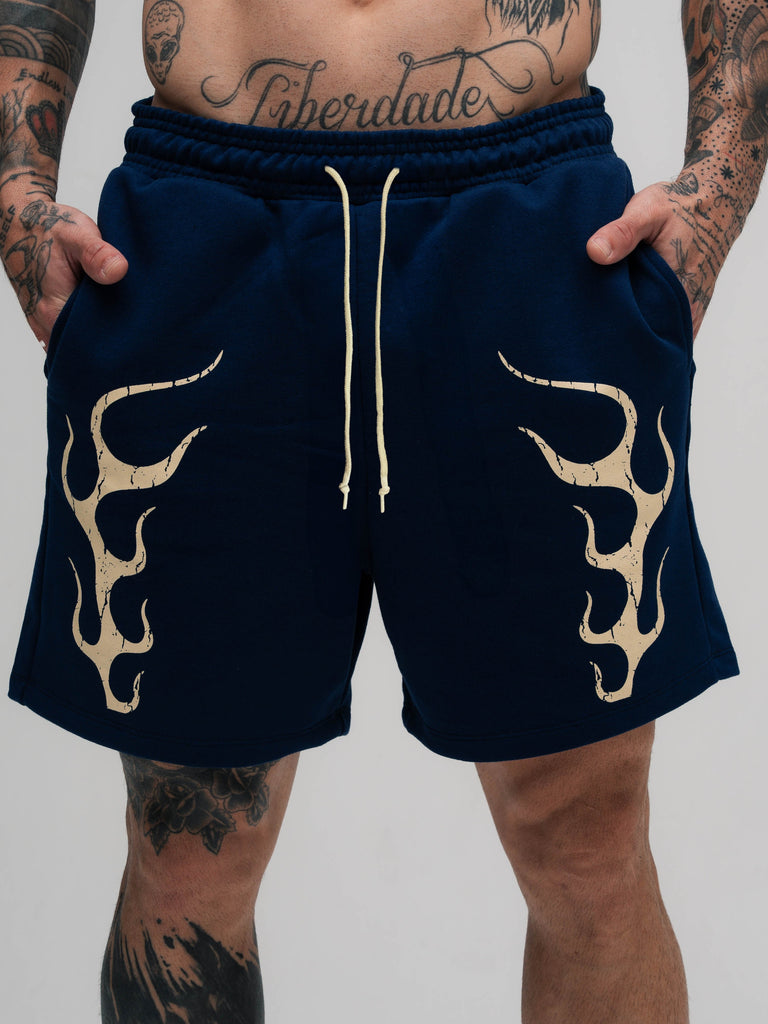 Shorts de Moletom Mith Comam Frutas Flames Marinho
