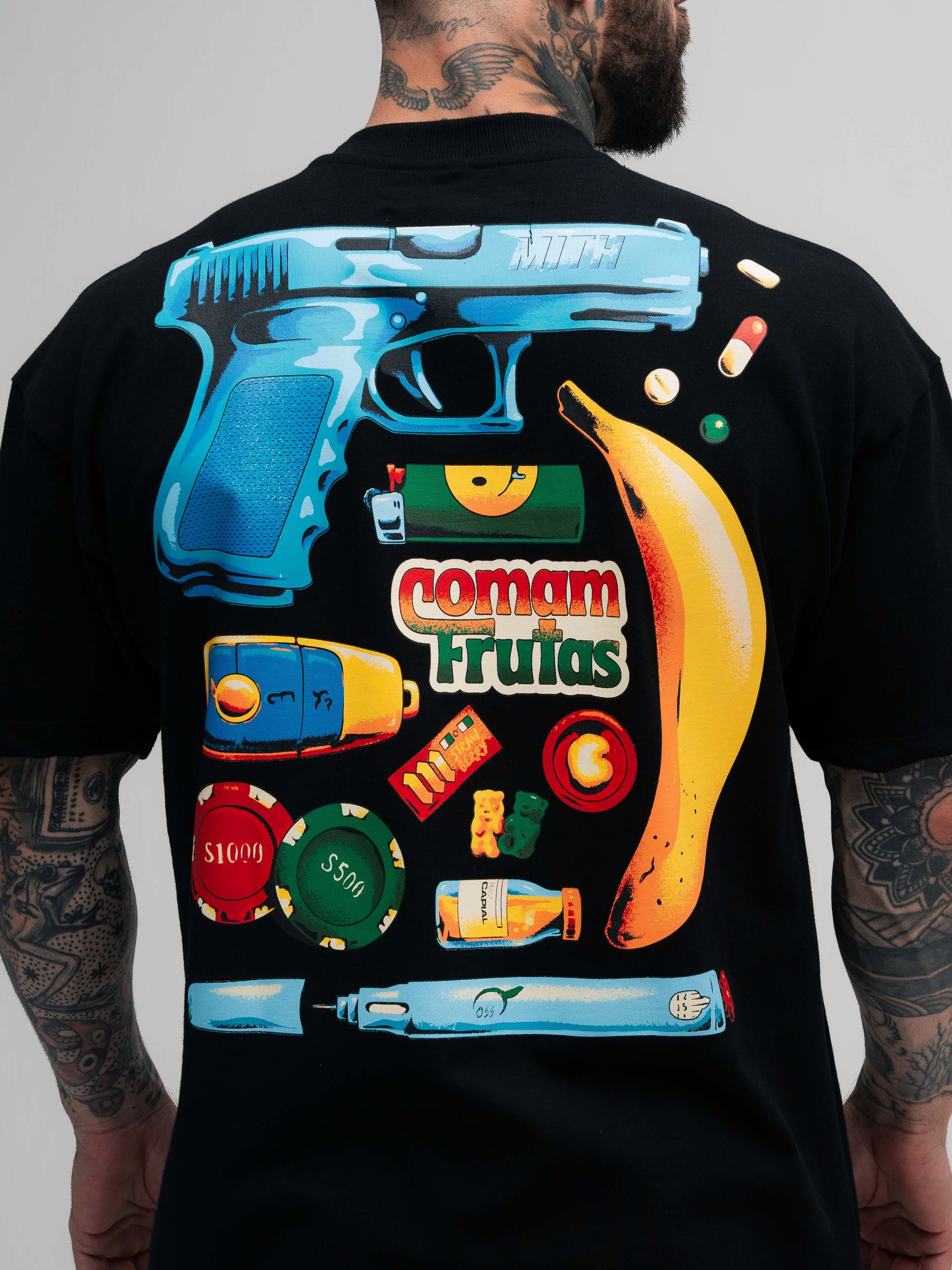 Camiseta Oversized Mith Comam Frutas Kit Preto