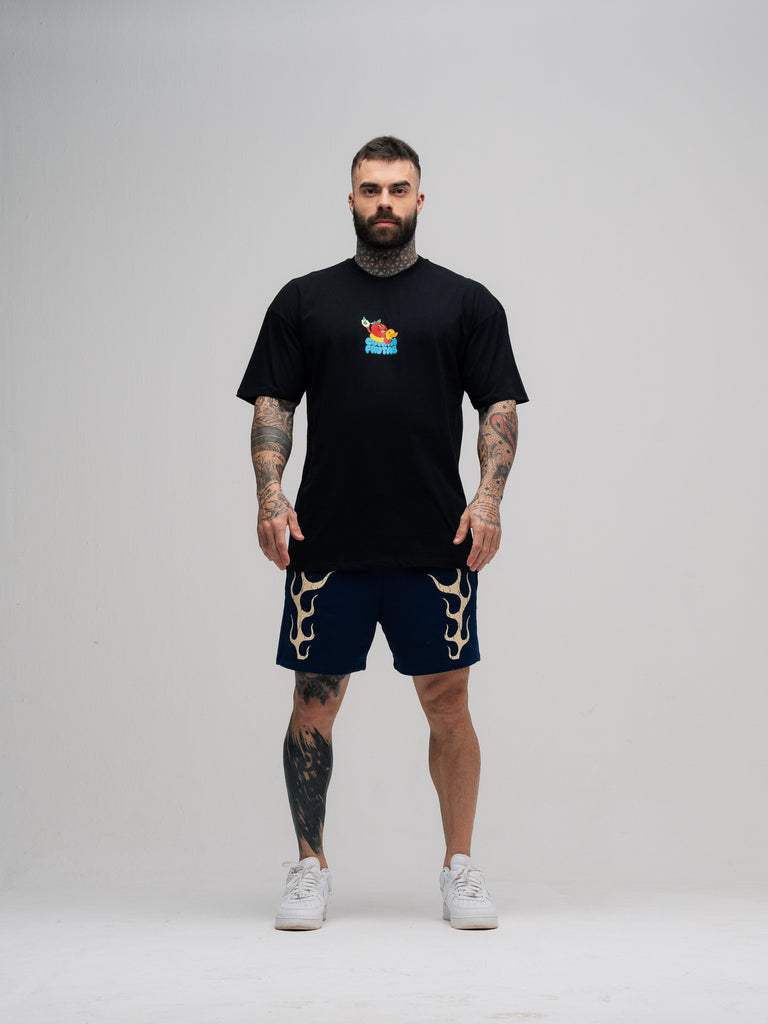 Camiseta Oversized Mith Comam Frutas Pool Party Preto