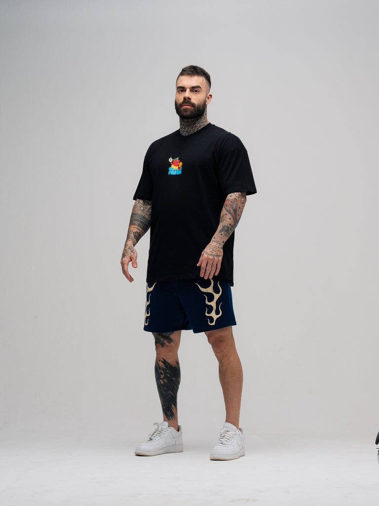 Camiseta Oversized Mith Comam Frutas Pool Party Preto