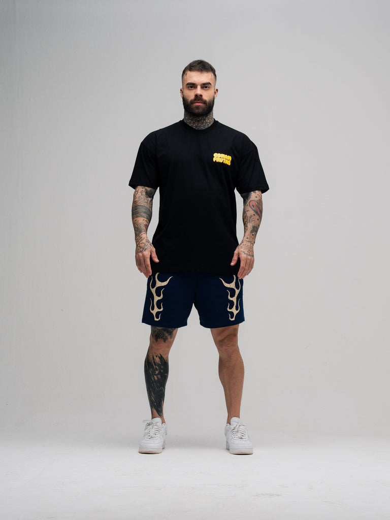 Camiseta Oversized Mith Comam Frutas Trampa Muito Vive o Dobro Preto