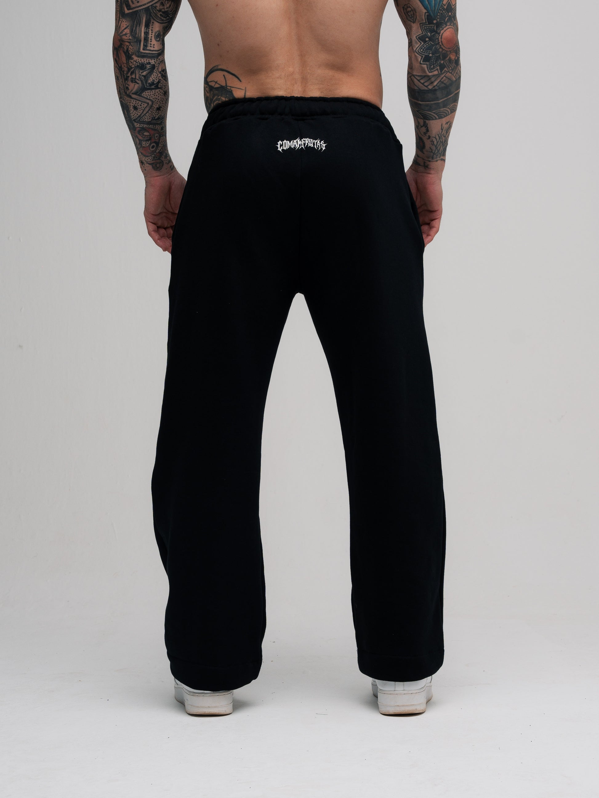 Calça de Moletom Oversized Reta Mith Comam Frutas Flames Off Preto