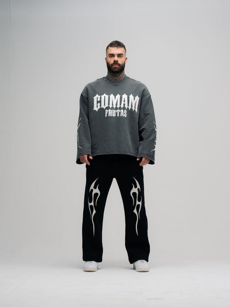 Camiseta Manga Longa Box Estonada Mith Comam Frutas Flames Cinza