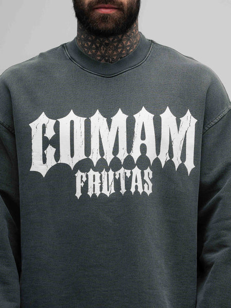 Camiseta Manga Longa Box Estonada Mith Comam Frutas Flames Cinza