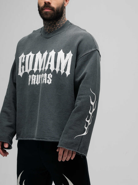 Camiseta Manga Longa Box Estonada Mith Comam Frutas Flames Cinza