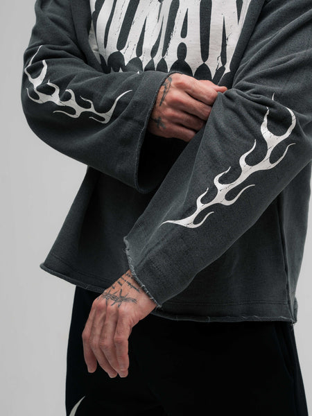 Camiseta Manga Longa Box Estonada Mith Comam Frutas Flames Cinza