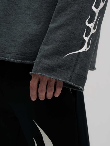 Camiseta Manga Longa Box Estonada Mith Comam Frutas Flames Cinza