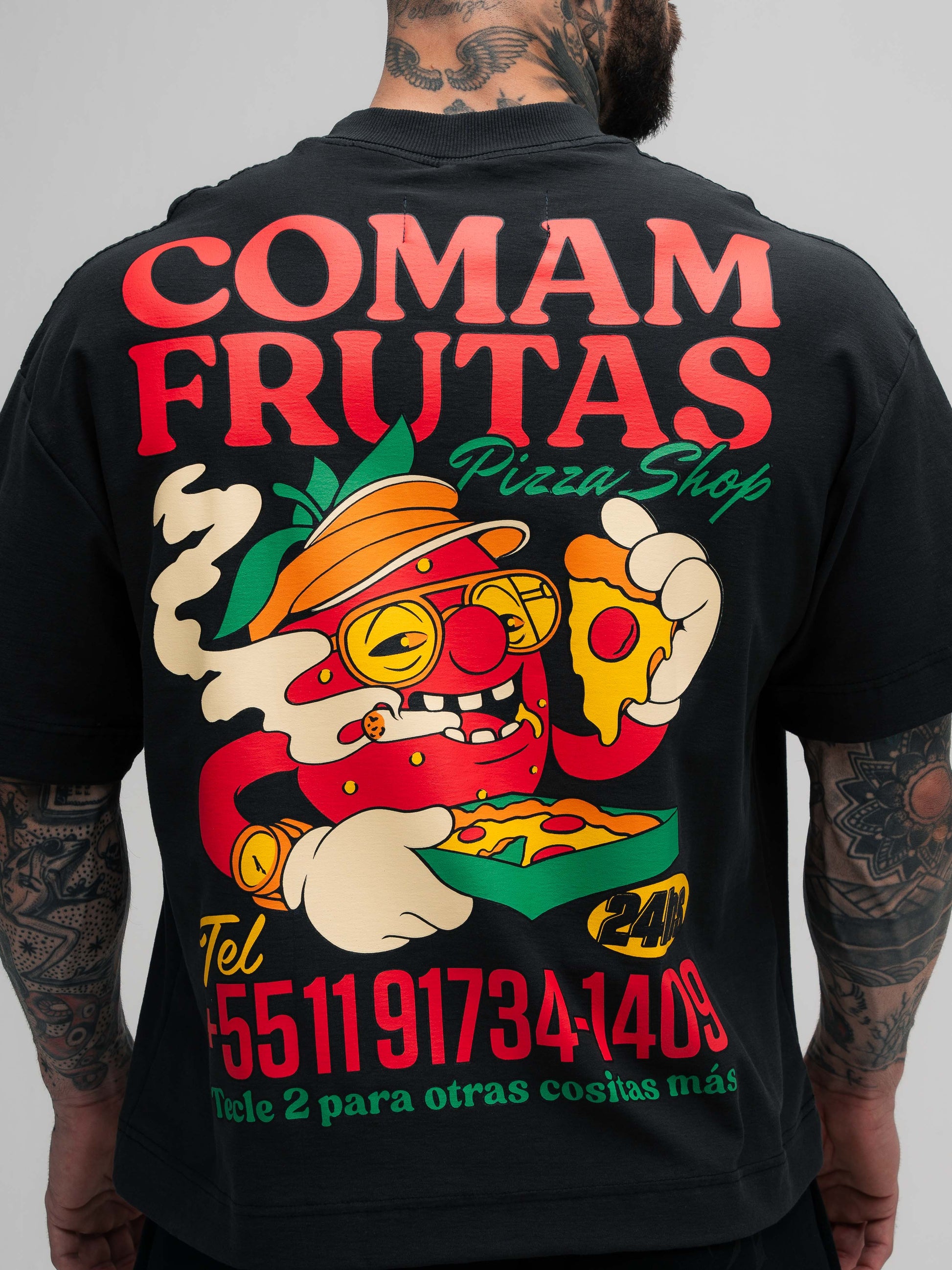 Camiseta Box Mith Comam Frutas Pizza Shop Chumbo
