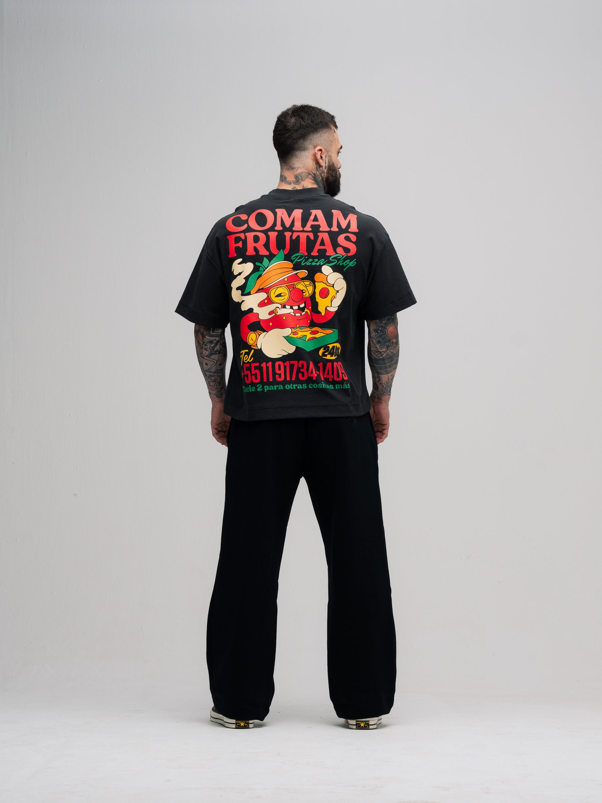 Camiseta Box Mith Comam Frutas Pizza Shop Chumbo