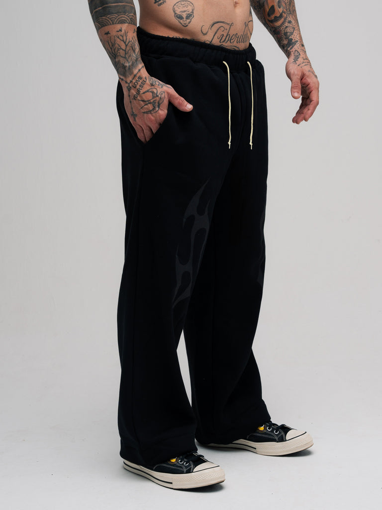 Calça de Moletom Oversized Reta Mith Comam Frutas Flame Preto