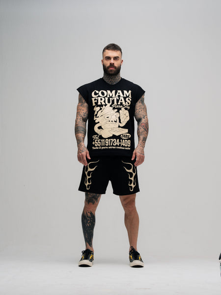 Regata Oversized Box Mith Comam Frutas Pizza Shop Preto