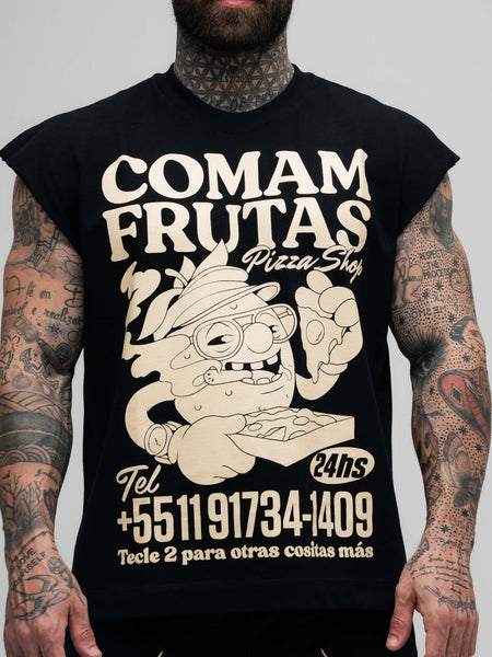 Regata Oversized Box Mith Comam Frutas Pizza Shop Preto