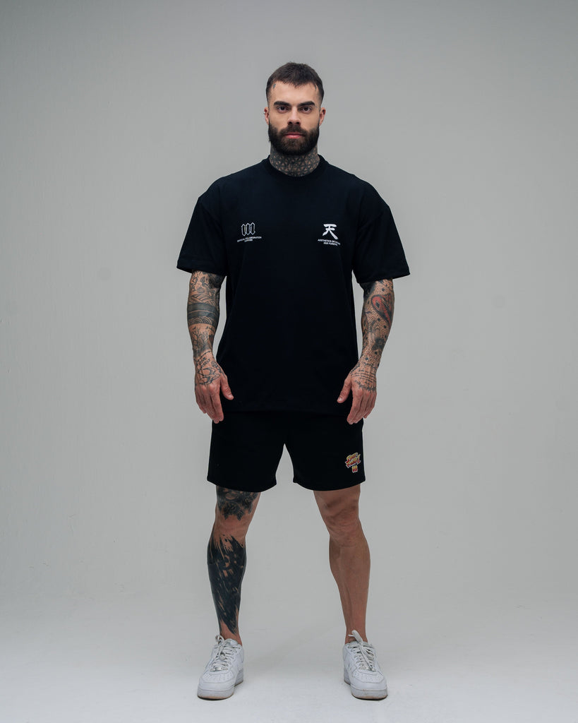 Camiseta Oversized Estonada Street Fighter Akuma Preto