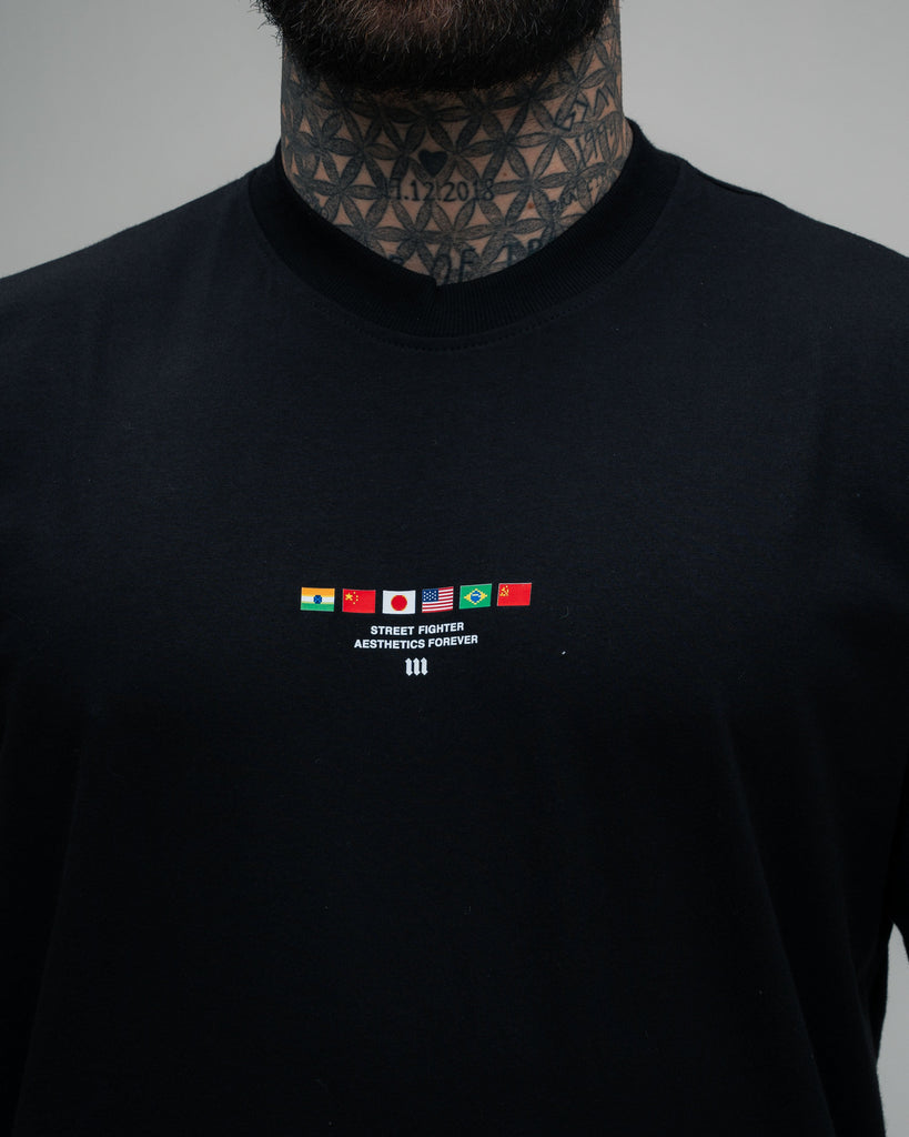 Camiseta Oversized Street Fighter Mr. Bison Map Preto