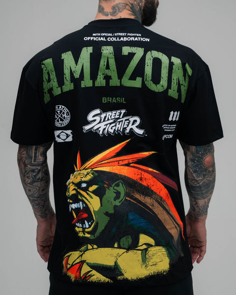 Camiseta Oversized Street Fighter Blanka Face Preto