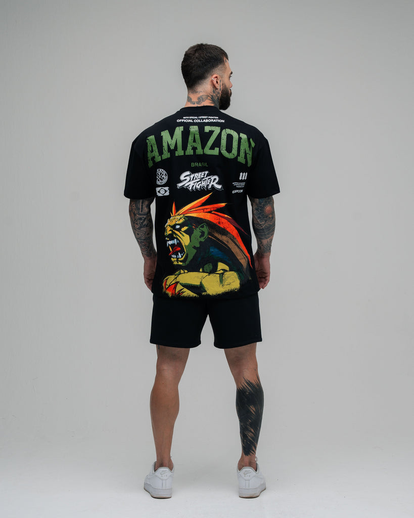 Camiseta Oversized Street Fighter Blanka Face Preto