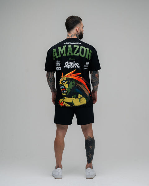 Camiseta Oversized Street Fighter Blanka Face Preto