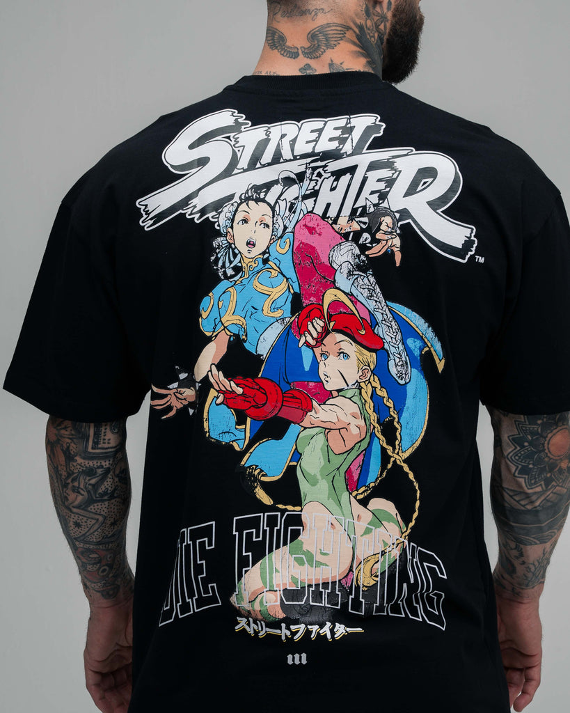 Camiseta Oversized Street Fighter Chun Li Ft Cammy Preto