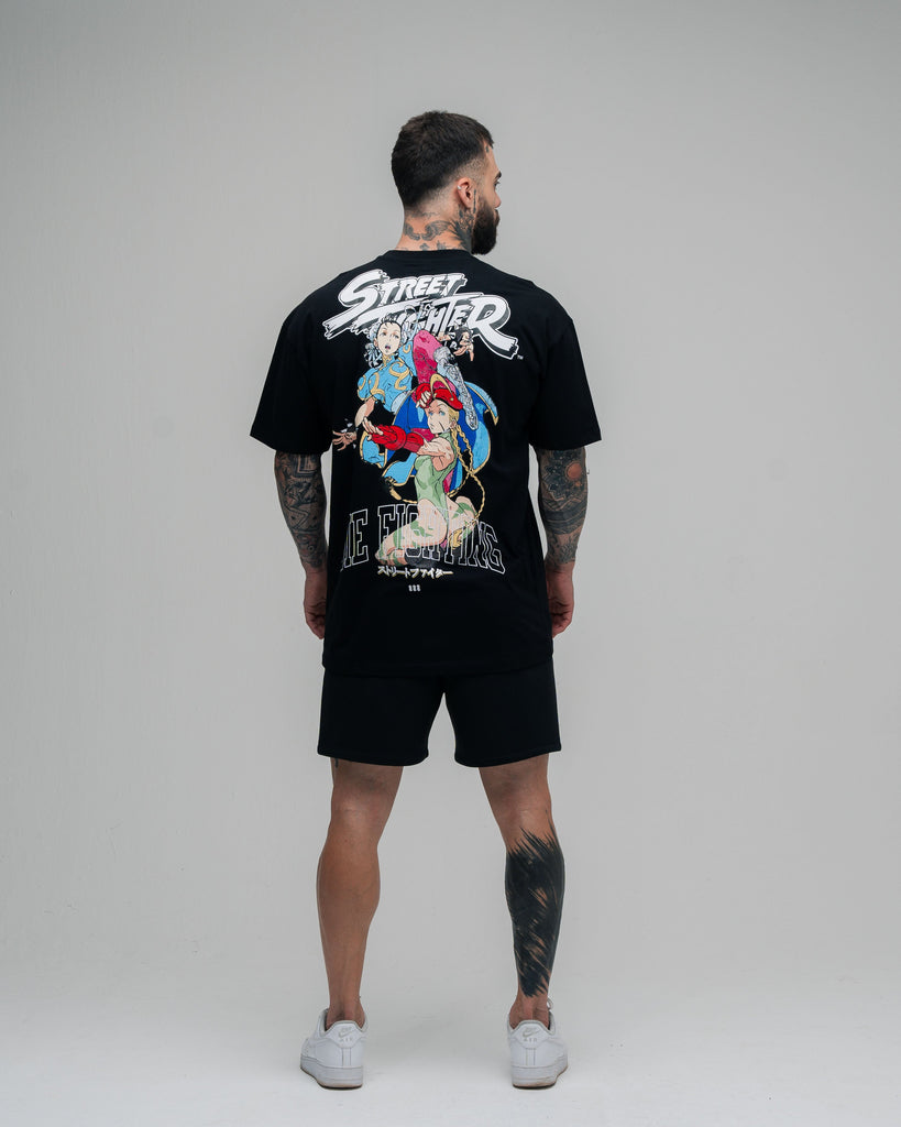 Camiseta Oversized Street Fighter Chun Li Ft Cammy Preto