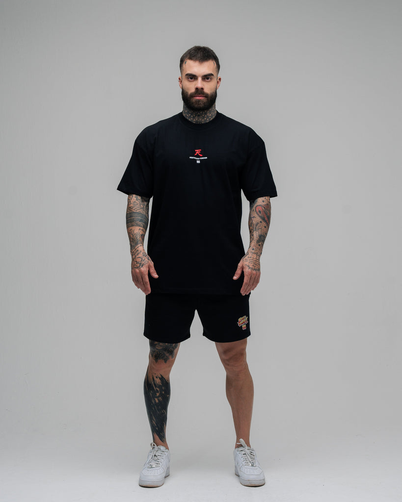 Camiseta Oversized Street Fighter Akuma Aesthetics Mono Preto