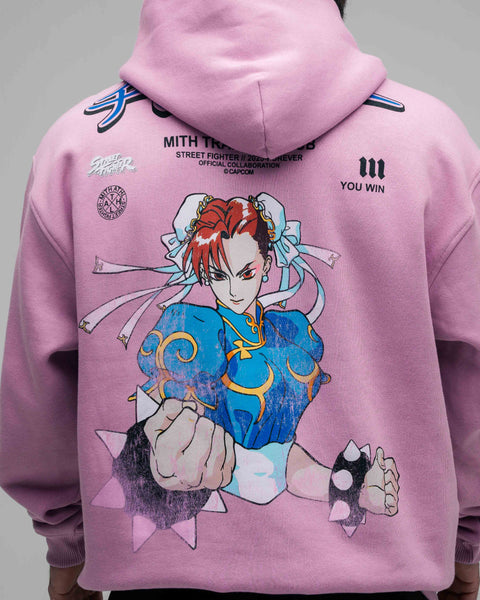 Blusa De Moletom Oversized Capuz Street Fighter Chun Li Rosa