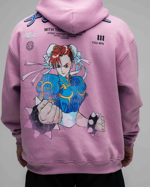 Blusa De Moletom Oversized Capuz Street Fighter Chun Li Rosa
