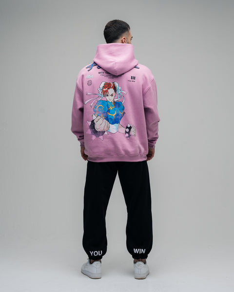 Blusa De Moletom Oversized Capuz Street Fighter Chun Li Rosa