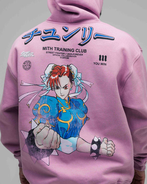 Blusa De Moletom Oversized Capuz Street Fighter Chun Li Rosa