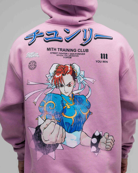 Blusa De Moletom Oversized Capuz Street Fighter Chun Li Rosa