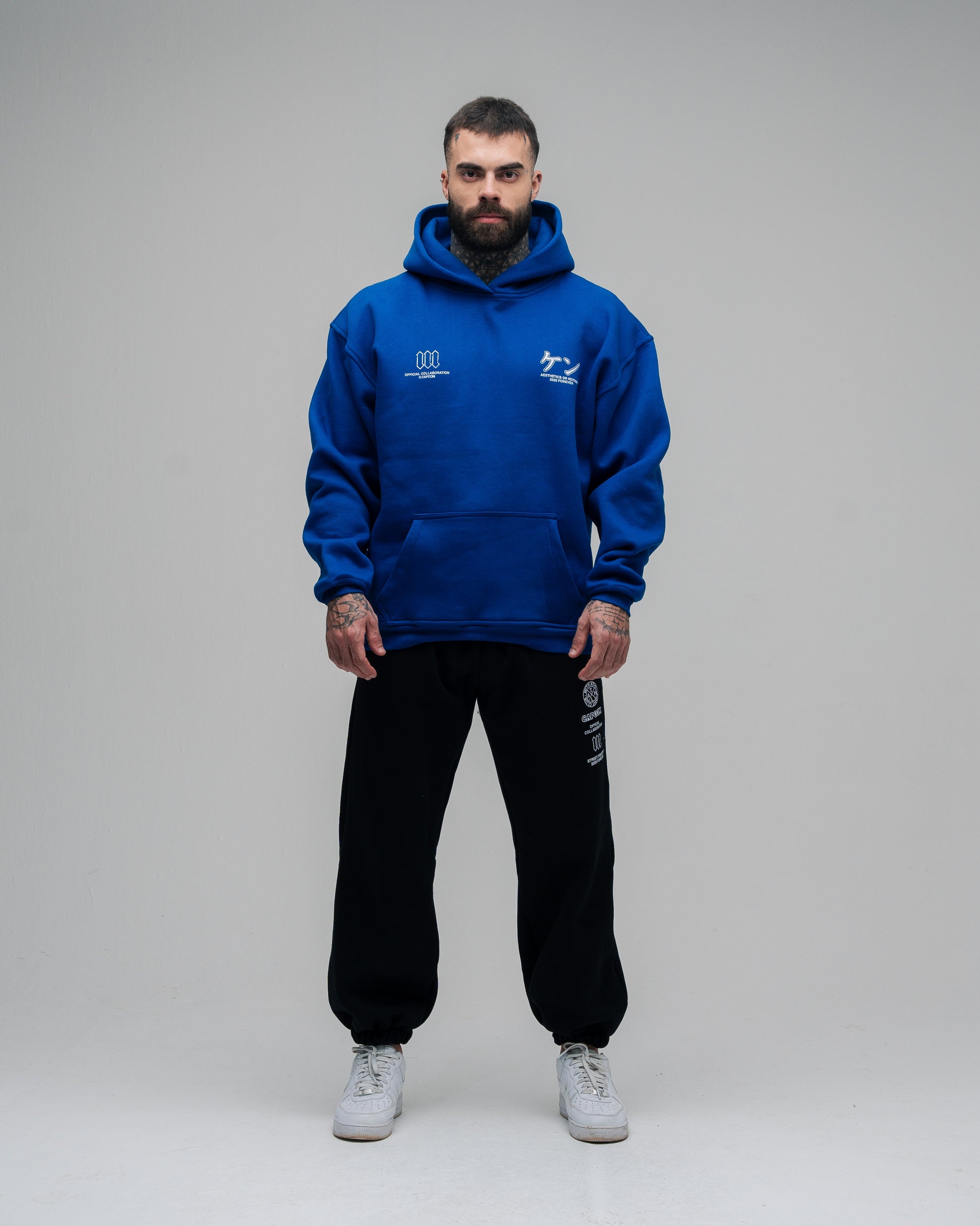 Blusa De Moletom Oversized Capuz Street Fighter Ken Azul