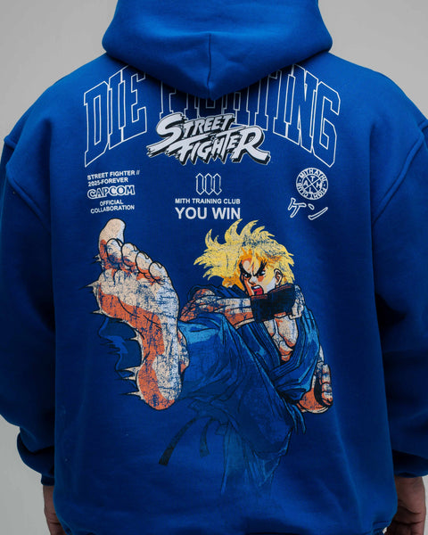 Blusa De Moletom Oversized Capuz Street Fighter Ken Azul