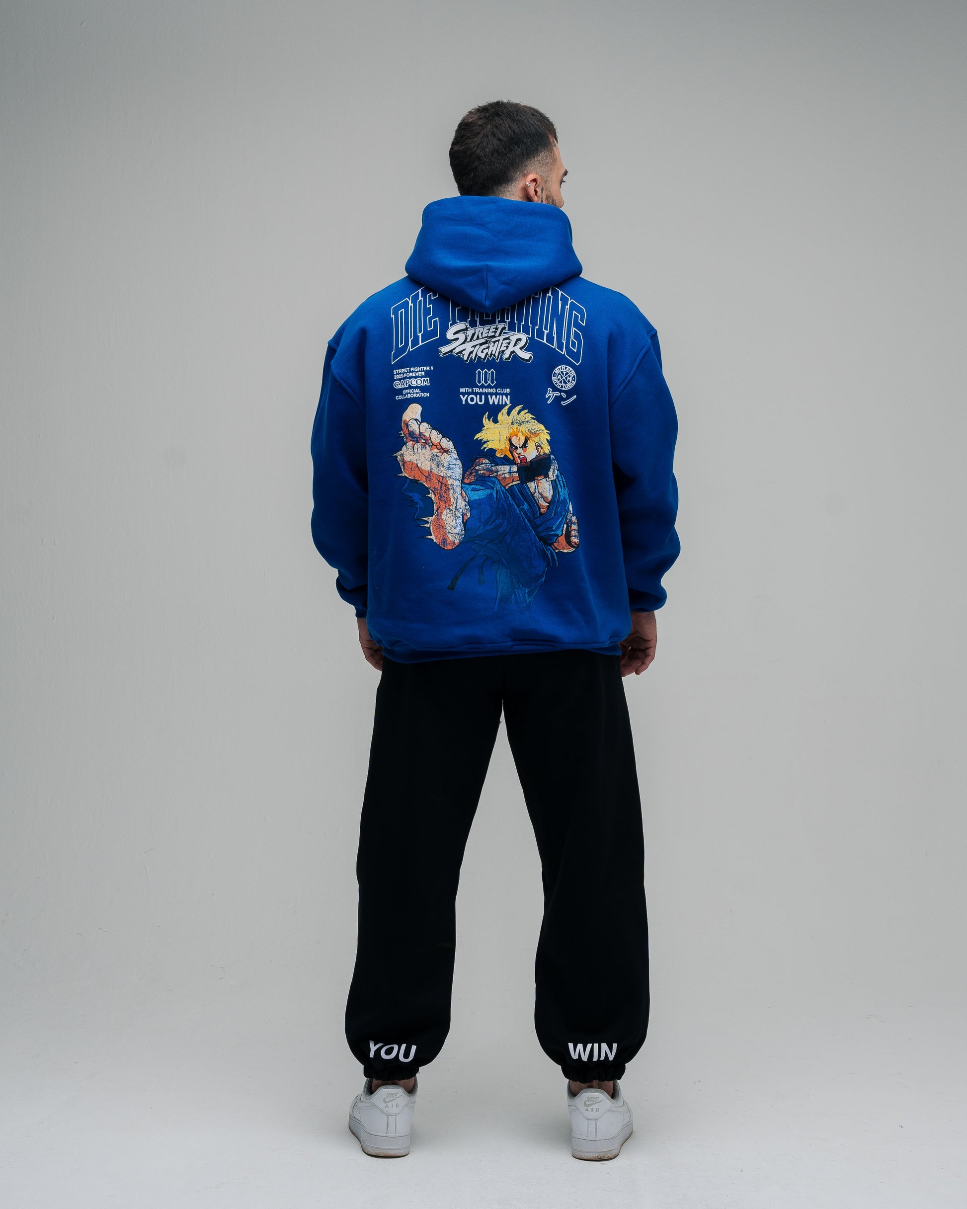 Blusa De Moletom Oversized Capuz Street Fighter Ken Azul