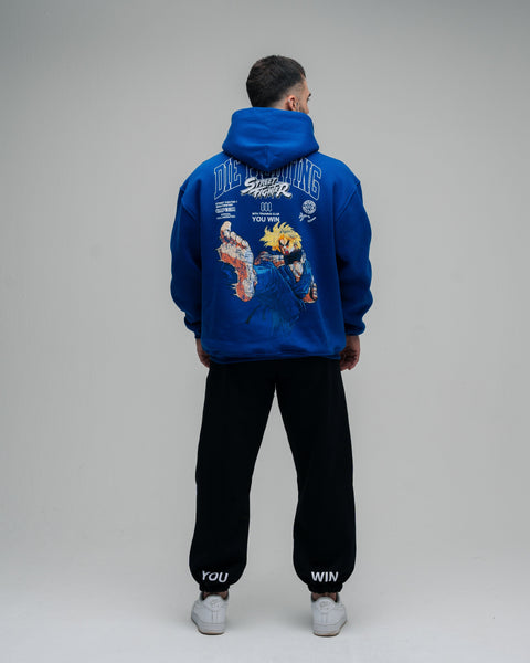 Blusa De Moletom Oversized Capuz Street Fighter Ken Azul