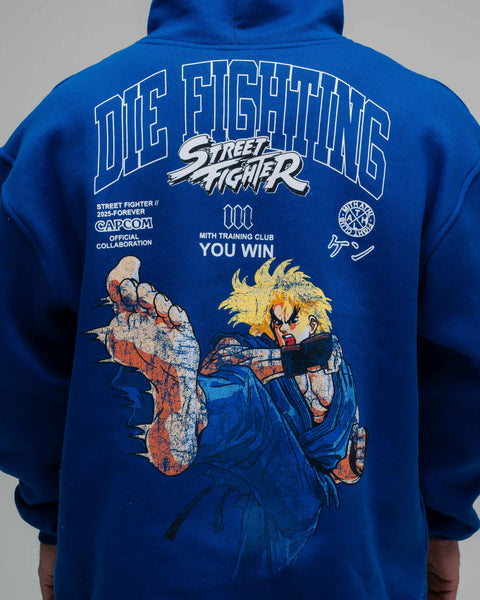 Blusa De Moletom Oversized Capuz Street Fighter Ken Azul