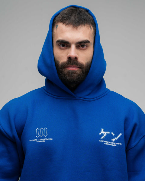 Blusa De Moletom Oversized Capuz Street Fighter Ken Azul