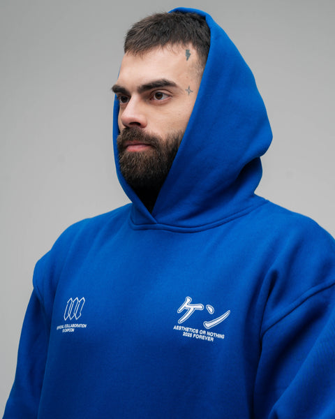 Blusa De Moletom Oversized Capuz Street Fighter Ken Azul