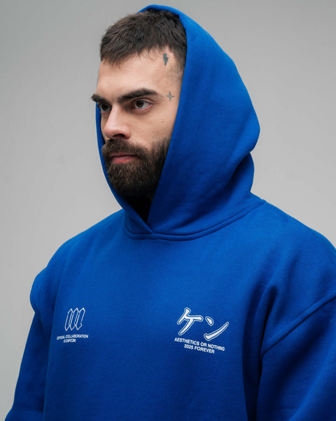 Blusa De Moletom Oversized Capuz Street Fighter Ken Azul