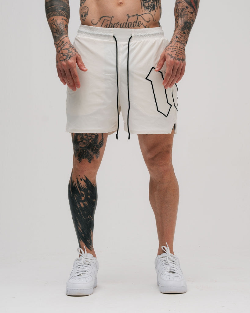 Shorts de Tactel Curto Embroidery Mith Nation Off White