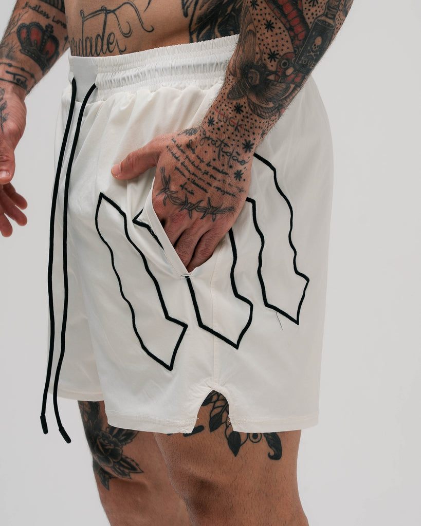 Shorts de Tactel Curto Embroidery Mith Nation Off White