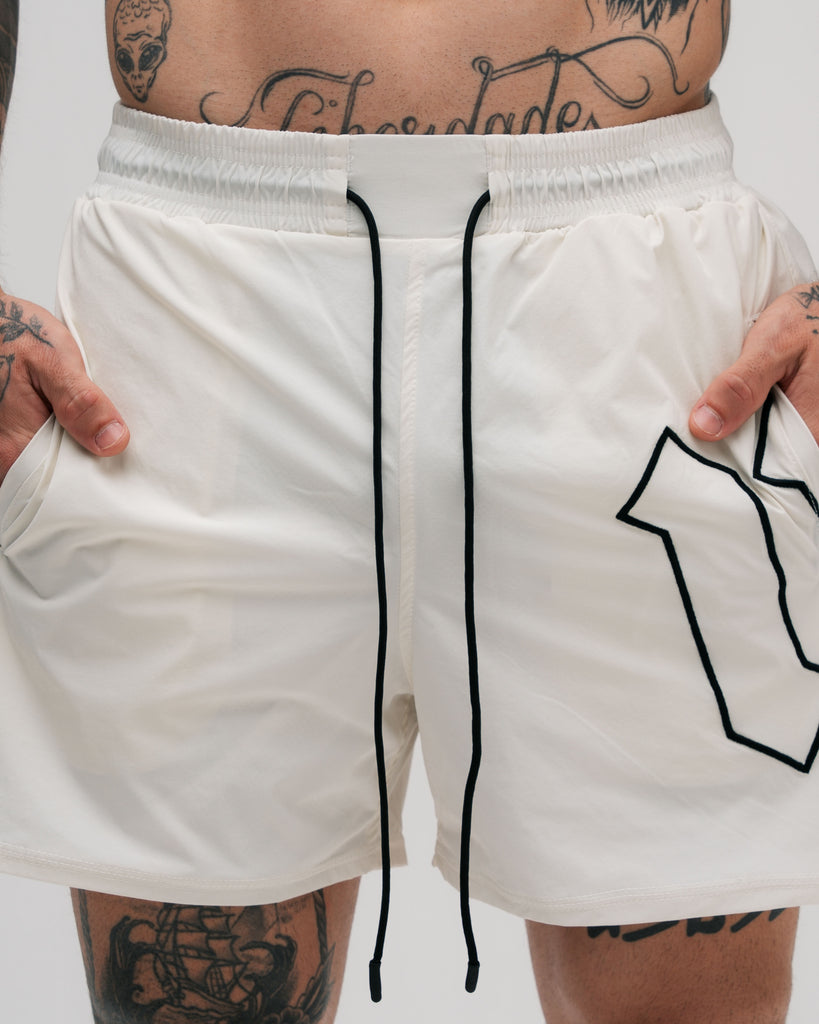 Shorts de Tactel Curto Embroidery Mith Nation Off White