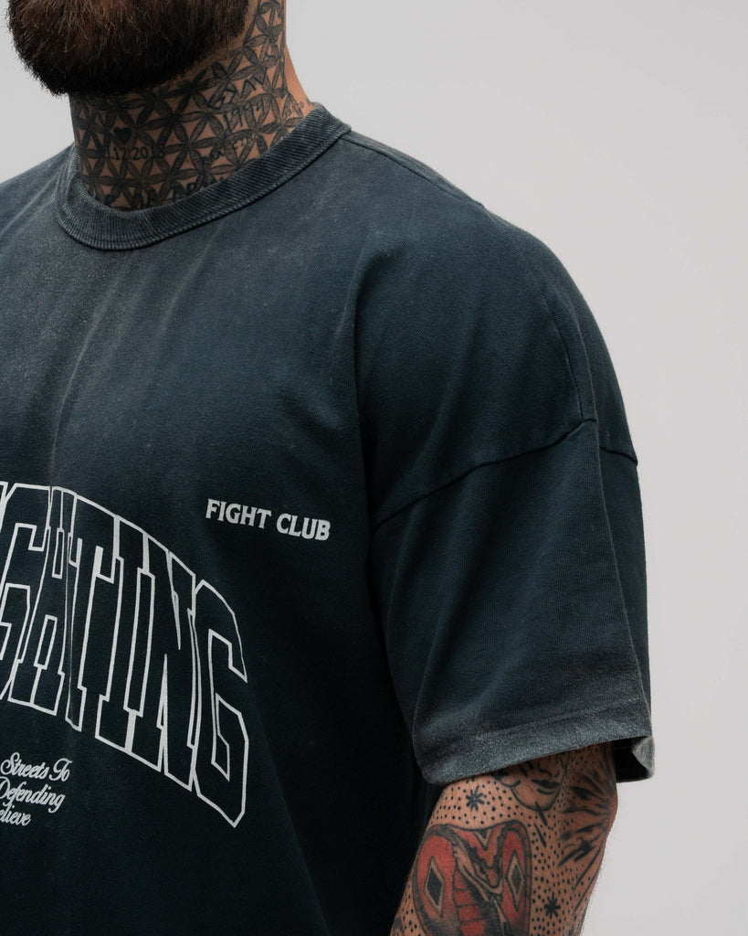 Camiseta Oversized Estonada Mith Athl Die Fighting Chumbo