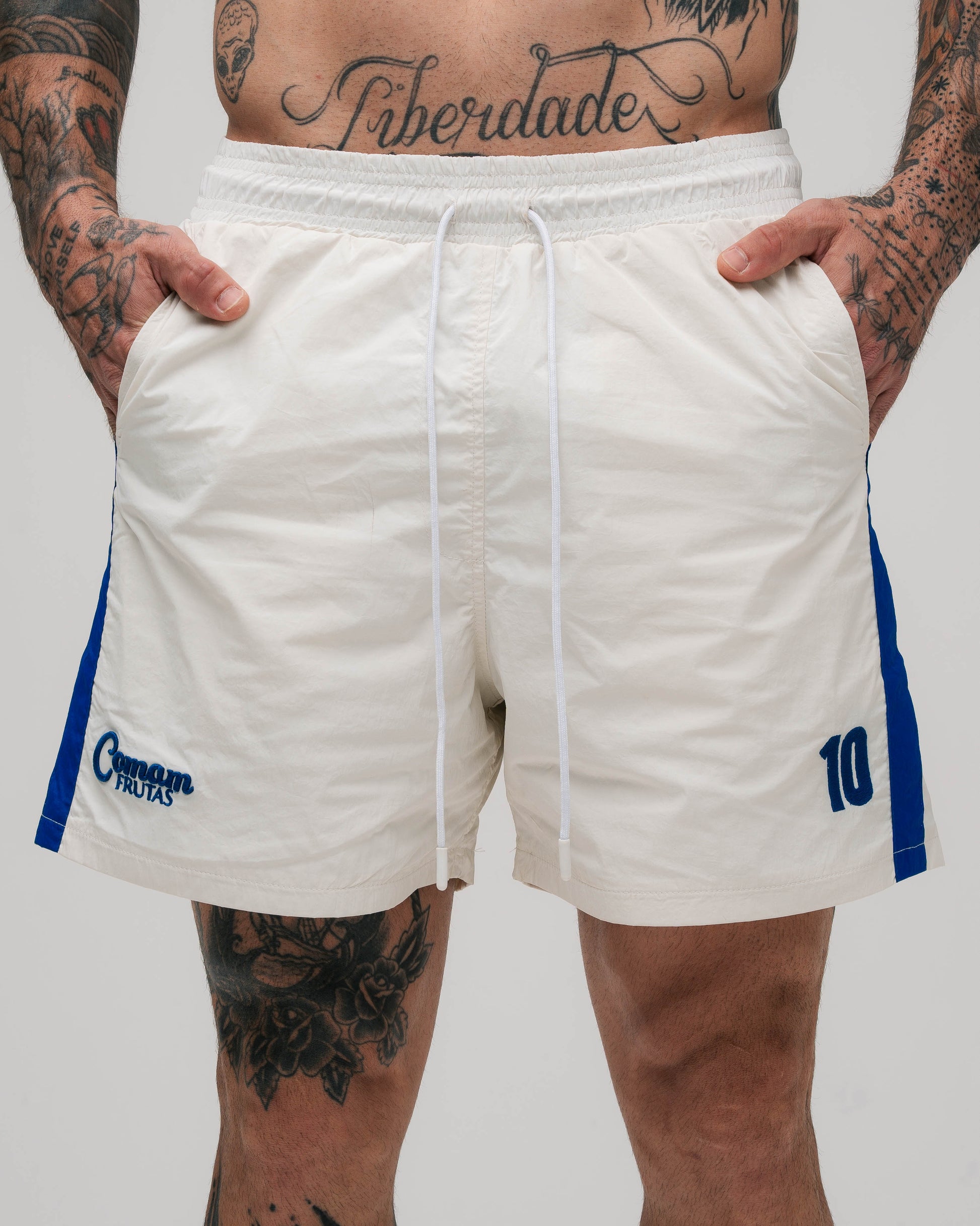 Shorts Curto de Tactel Mith Comam Frutas BR Off White